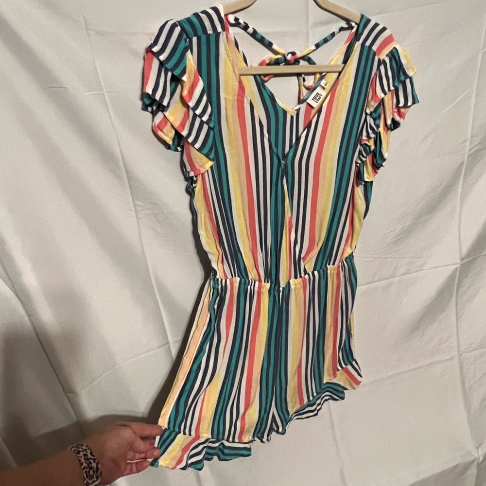 L Ruffles & Candy Stripes Challis Romper - Picture 1 of 12